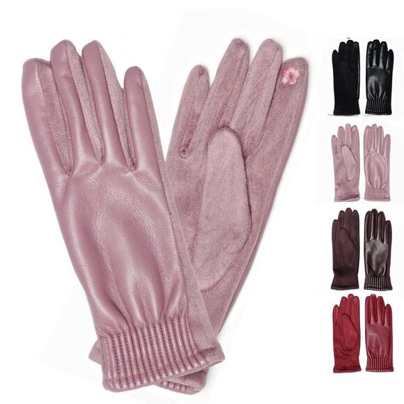 NWT Le Luxe Collection Women's Faux Leather Cinched Wrist Touch Screen Gloves - Picture 1 of 10